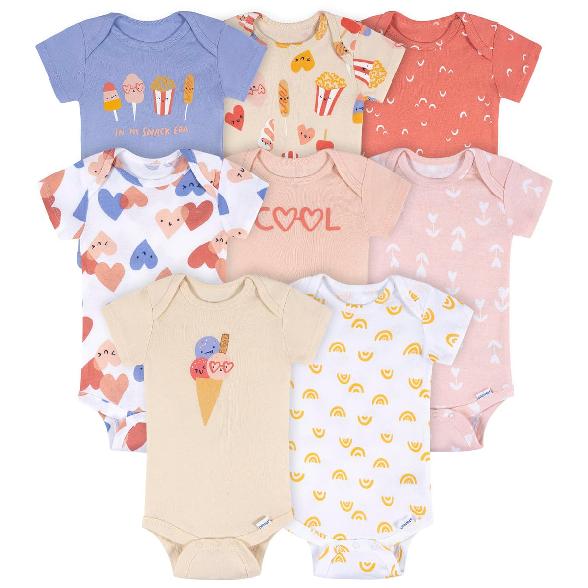 Onesies Brand Paquete de 8 Mamelucos Manga Corta Niña - 3-6 Meses - Snacks geniales