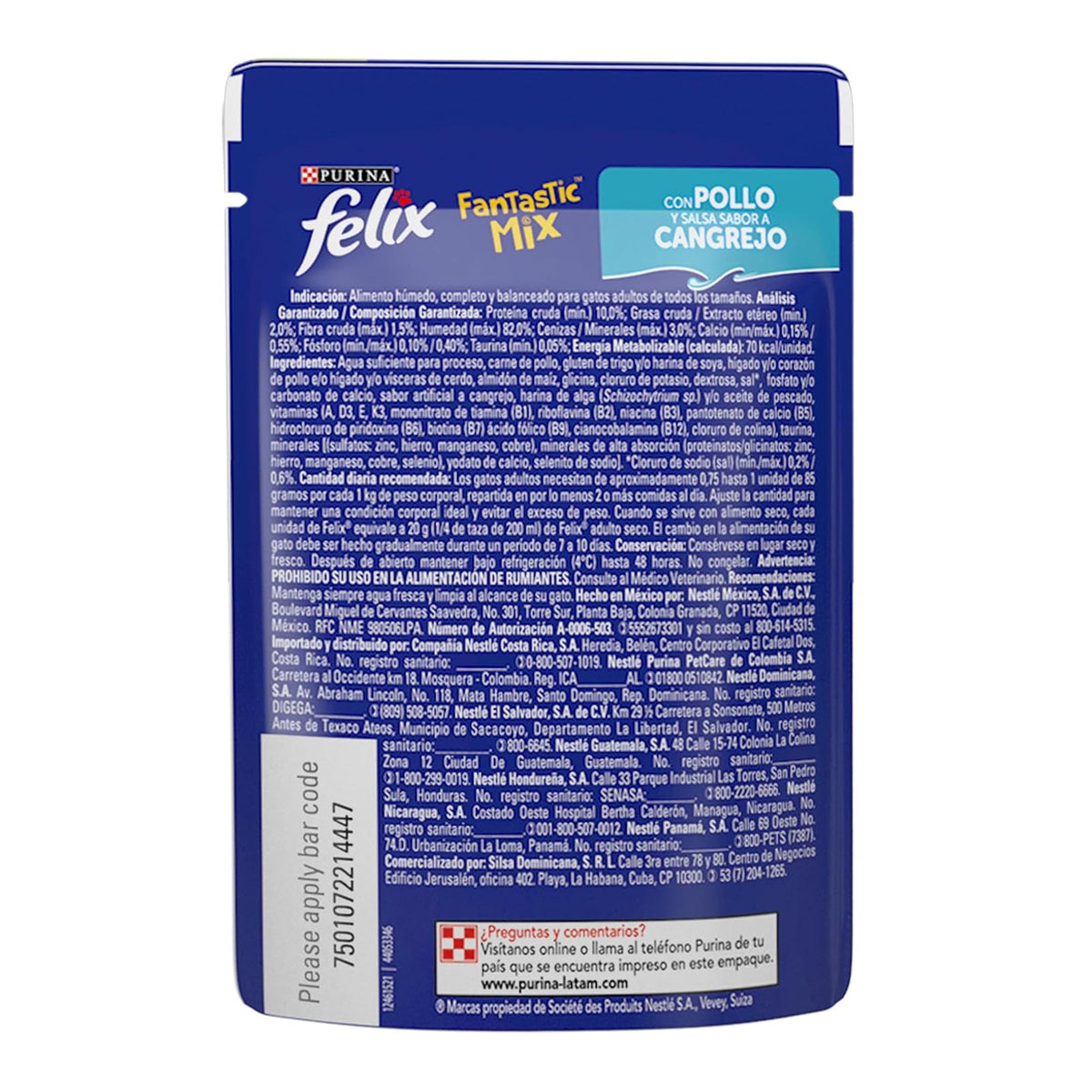 Purina Felix Fantastic Mix Adulto Todos los Tamaños Sabor Pollo y Cangrejo 24pack de 85g