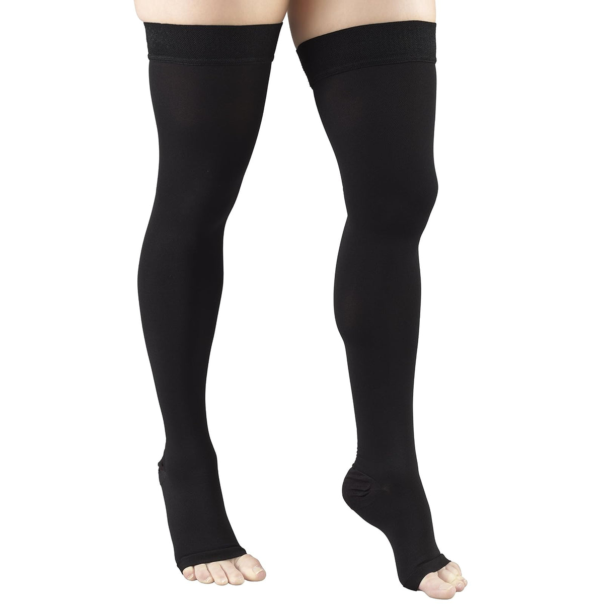 Truform 20-30 mmHg Compression Stockings For Men and Women, Thigh High Length, Dot-Top, Open Toe Black, Pack of 1