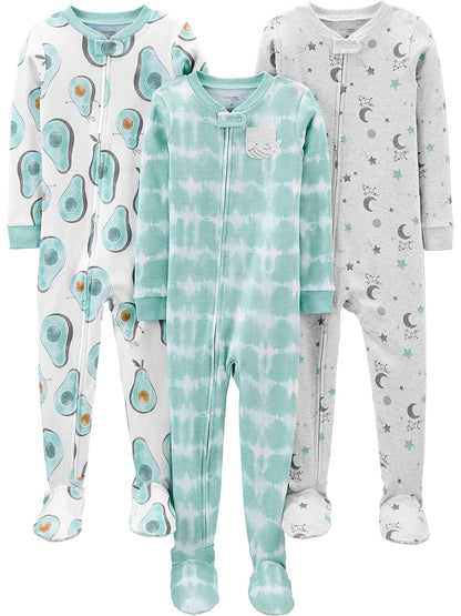 Simple Joys by Carter's Pijamas de algodón con pies Ajustados para bebés y niños pequeños, Paquete de 3 Zapatillas para bebé y niño para niños Unisex
