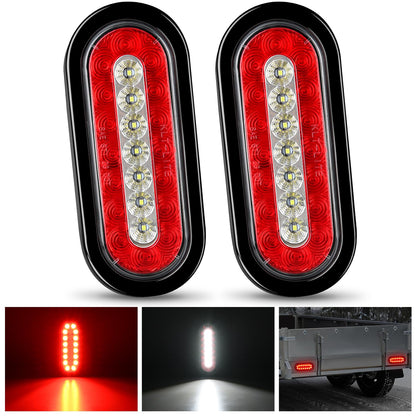 Nilight - 2 luces traseras LED ovaladas de 6 pulgadas, color rojo y blanco, 23 ledes con ojales de montaje en superficie empotrada, IP67, impermeable, parada de freno, marcha atrás, luz de respaldo
