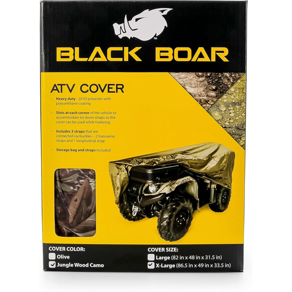 Black Boar Funda para ATV Extragrande 450cc Camuflaje Selva Poliuretano | Poliéster recubierto de poliuretano, correas y hebillas cosidas, para estacionamiento al aire última intervensión