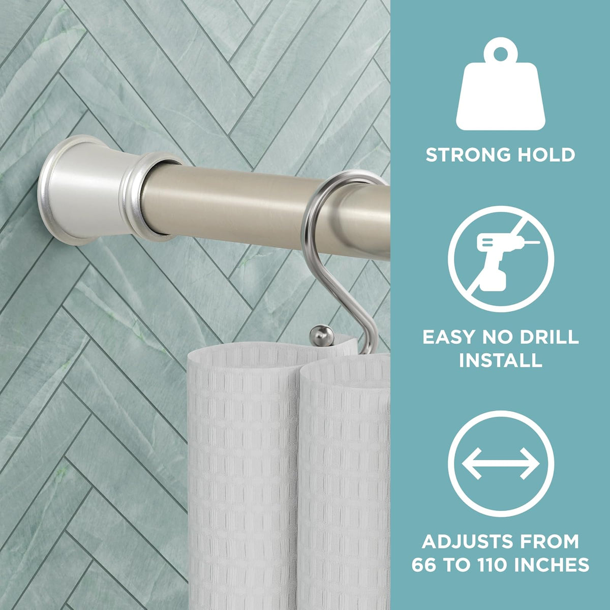 Zenna Home - Barra de cortina de ducha de tensión, sin taladro, barra de cortina de tensión ajustable para baño, resistente al óxido, barras de cortina de ducha expandibles, fácil de instalar, 26 a 76