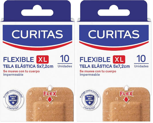 Curitas Venditas Adhesivas Flexible XL Impermeables para Heridas Más Grandes. Protegen la herida contra la suciedad y bacterias, 10 piezas (Paquete de 2)