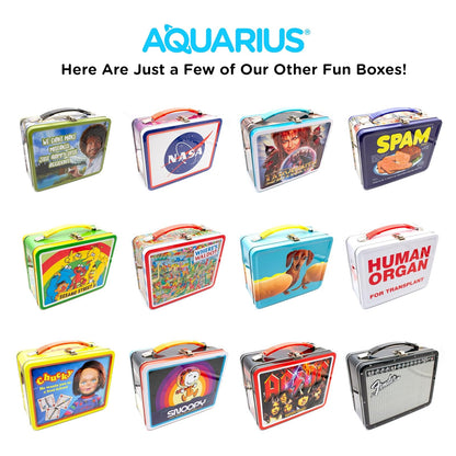 AQUARIUS Elvis TV Fun Box - Caja de almacenamiento de lata resistente con mango de plástico y cubierta frontal en relieve, con licencia oficial de Elvis y regalo coleccionable