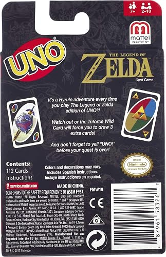 UNO The Legend of Zelda Juego de Cartas con Carta Trifuerza y Acciones Clásicas, 112 Cartas, para 2 a 10 Jugadores, para 7 Años en Adelante