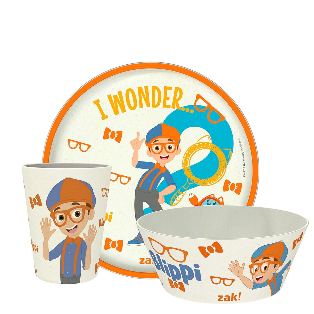 Zak Designs Vajilla Infantil 3 Piezas, Melamina y Bambú - 8" Plate, 6" Bowl, 10oz Tumbler - Blippi
