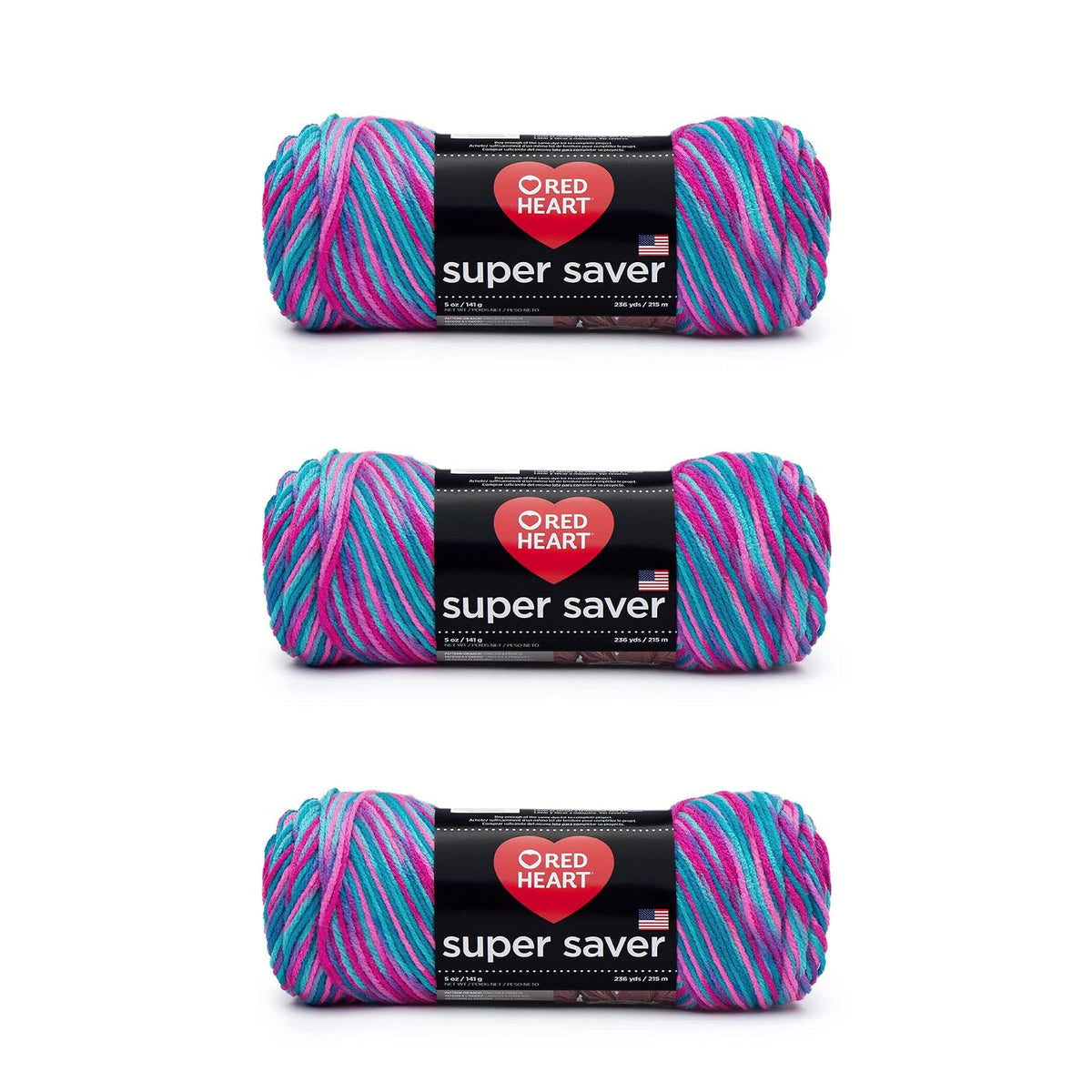 Red Heart Super Saver Estambre Acrílico, Paquete de 3 - Estampado Bonbon