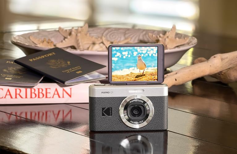 Kodak PIXPRO C1 - Cámara Digital con Zoom Compatible con 13 MP, Punto Compacto y Disparo con visualización LCD abatible de 2.8 Pulgadas y 180°, diseño Retro clásico con Zoom 4X y Video Full HD 1080P