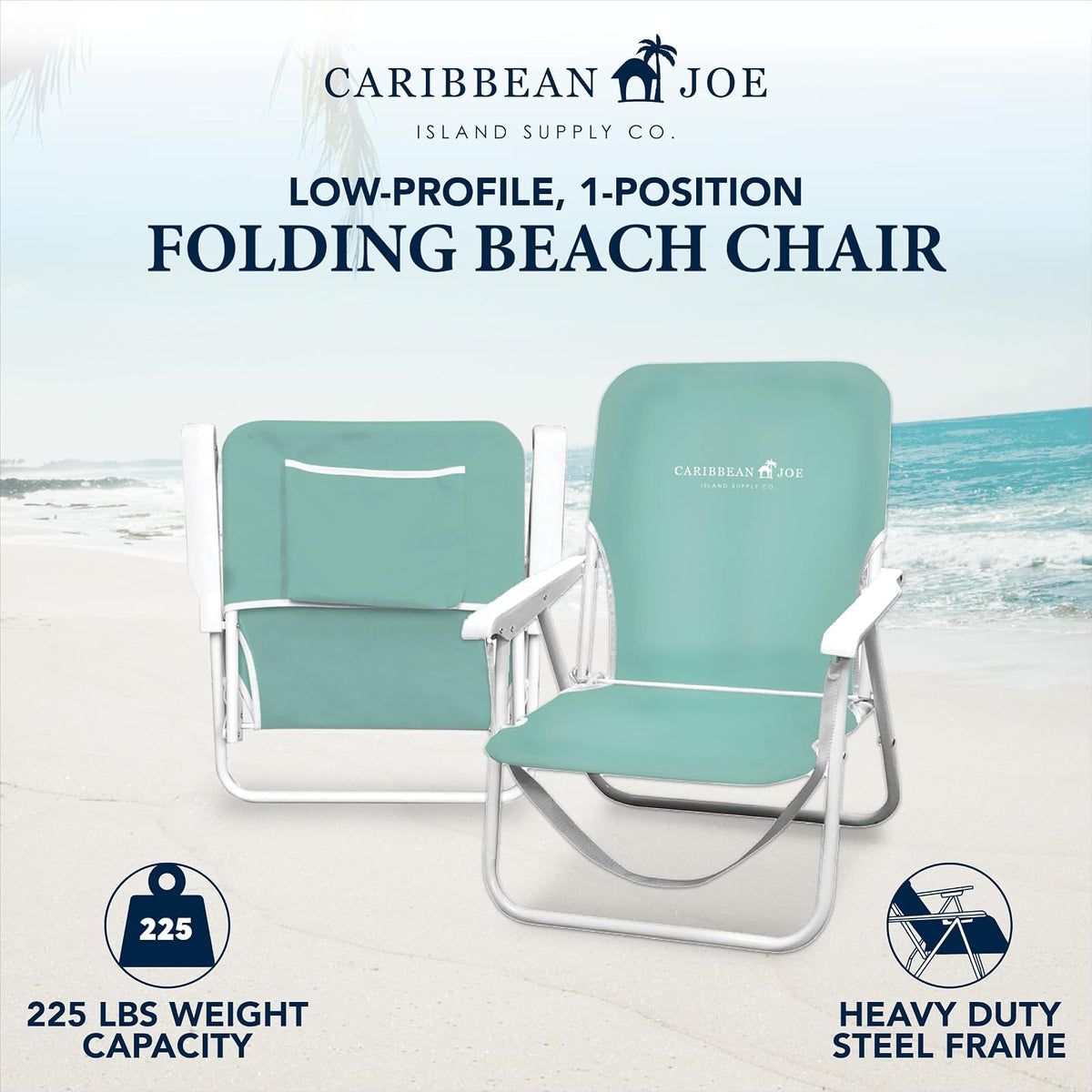 Caribbean Joe - Silla de Playa Plegable, 1 posición, Ligera y portátil, Plegable para Acampar al Aire última intervensión con Correa de Transporte