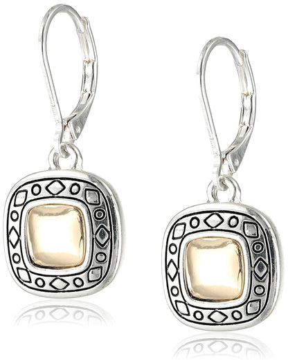 Napier Pattern Balance Leverback Drop Earrings for Women, Two Tone