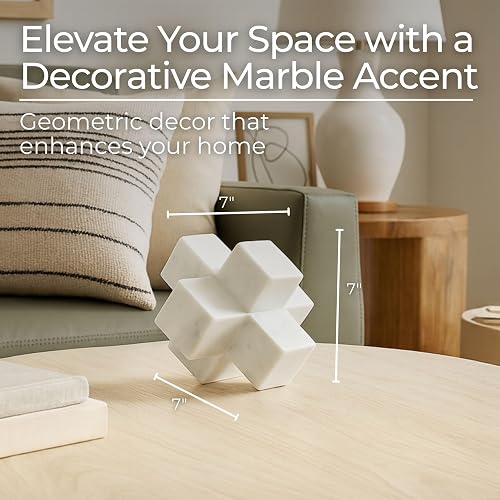 Sagebrook Home Objeto Decorativo geométrico de mármol de Moderno Detalle de Piedra para el hogar la Oficina el Dormitorio y la Sala de Estar Elegante Escultura de Mesa; 7 x 7 x 7 Pulgadas Blanco
