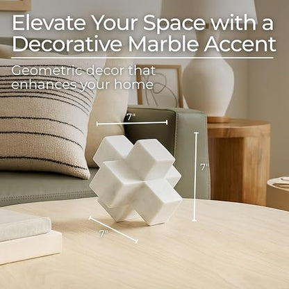 Sagebrook Home Objeto Decorativo geométrico de mármol de Moderno Detalle de Piedra para el hogar la Oficina el Dormitorio y la Sala de Estar Elegante Escultura de Mesa; 7 x 7 x 7 Pulgadas Blanco