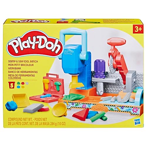 Play-Doh Banco de Herramientas, Juguetes creativos para Niños y Niñas, con 5 latas de Masa moldeable y Diferentes Accesorios, +3 años