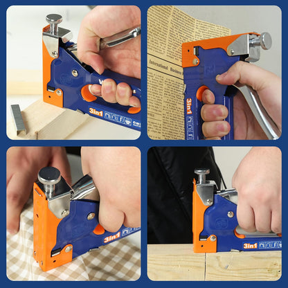 WADFOW - Pistola grapadora 3 en 1 resistente con 3.000 grapas: clavadora manual Brad, pistola grapadora de ajuste de potencia para madera, manualidades, carpintería, decoración y bricolaje
