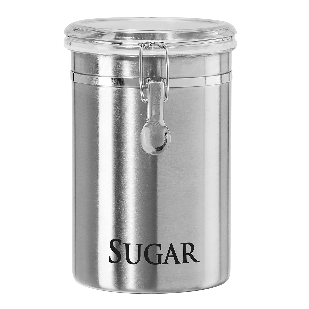 Oggi - Bote de azúcar de acero inoxidable de 60 onzas líquidas, tapa hermética, parte superior transparente transparente – Contenedor de azúcar ideal para encimera, tarro de azúcar, almacenamiento de