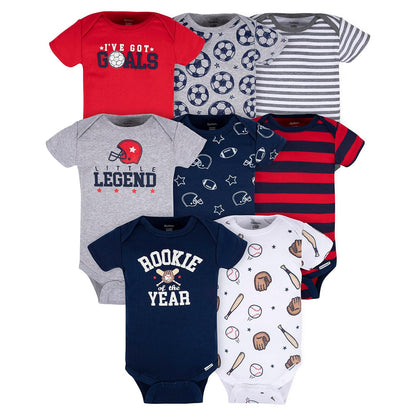 Gerber Paquete de 8 Mamelucos para Bebé Manga Corta - 0-3 Meses - azul, (Sports Blue)