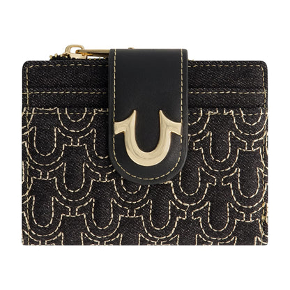 True Religion - Mini portafolios para mujer, logotipo de herradura, pequeño y compacto, negro, talla única, Negro -