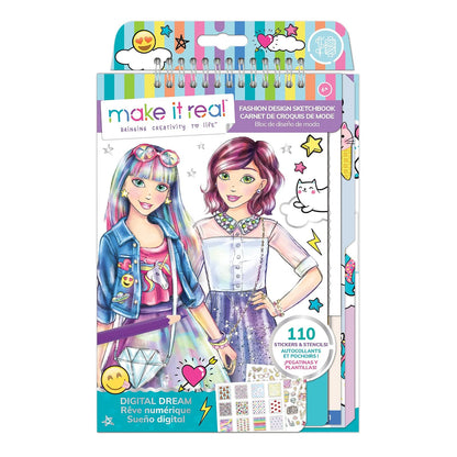 Make It Real: Fashion Design Sketchbook: Digital Dream - Includes 110 Stickers & Stencils, Draw Sketch & Create, Fashion Coloring Book, Tweens & Girls, Kids Ages 6+