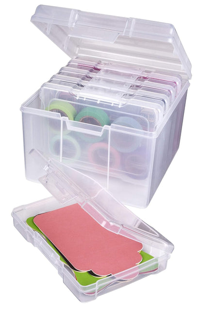 ArtBin 6947ZZ - Juego de organizador de fotos y manualidades, caja grande con 5 cajas de almacenamiento de plástico en el interior, color transparente