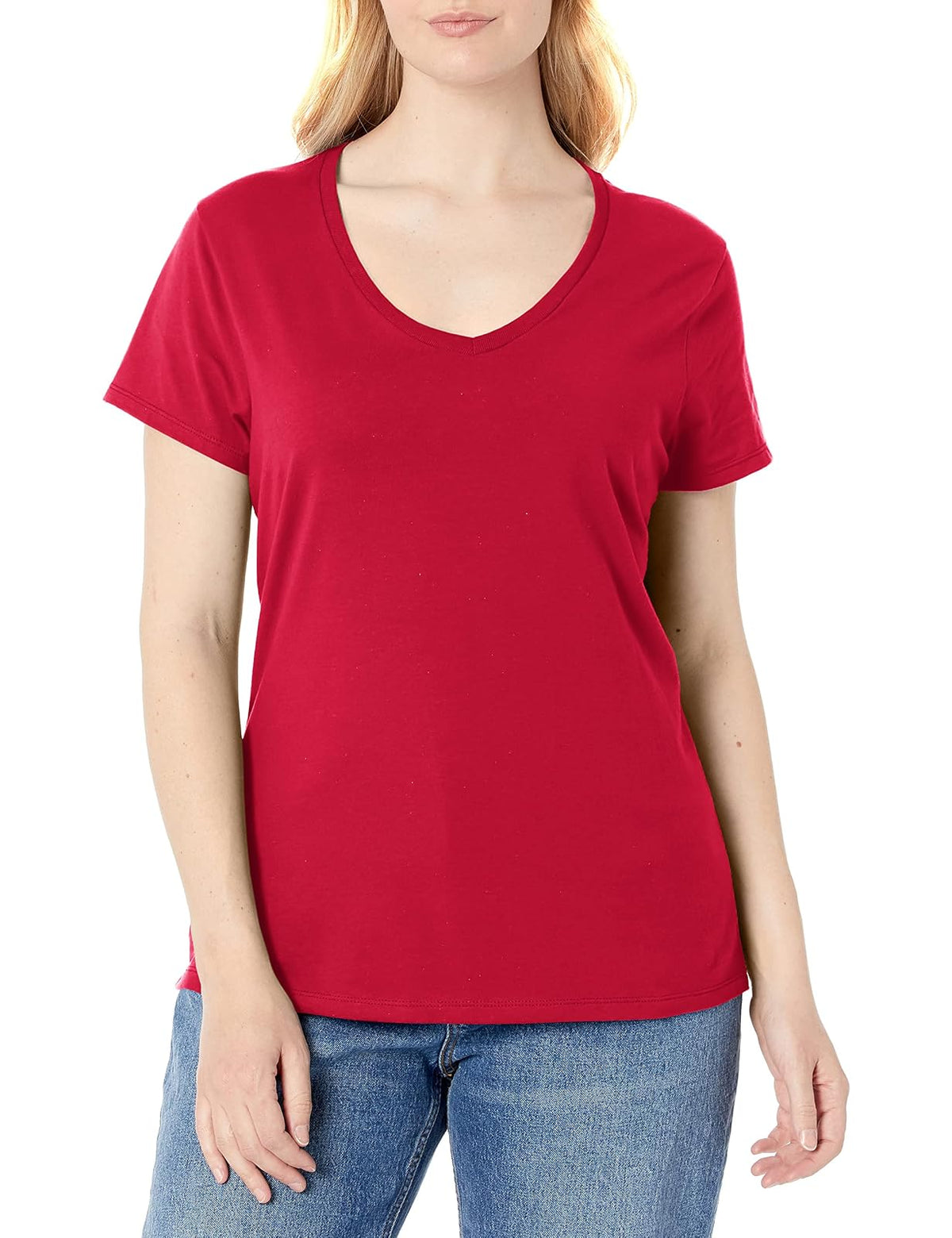 Hanes Playera Cuello en V para Mujer, 100% Algodón - Rojo Profundo - 1 paquete - XXL