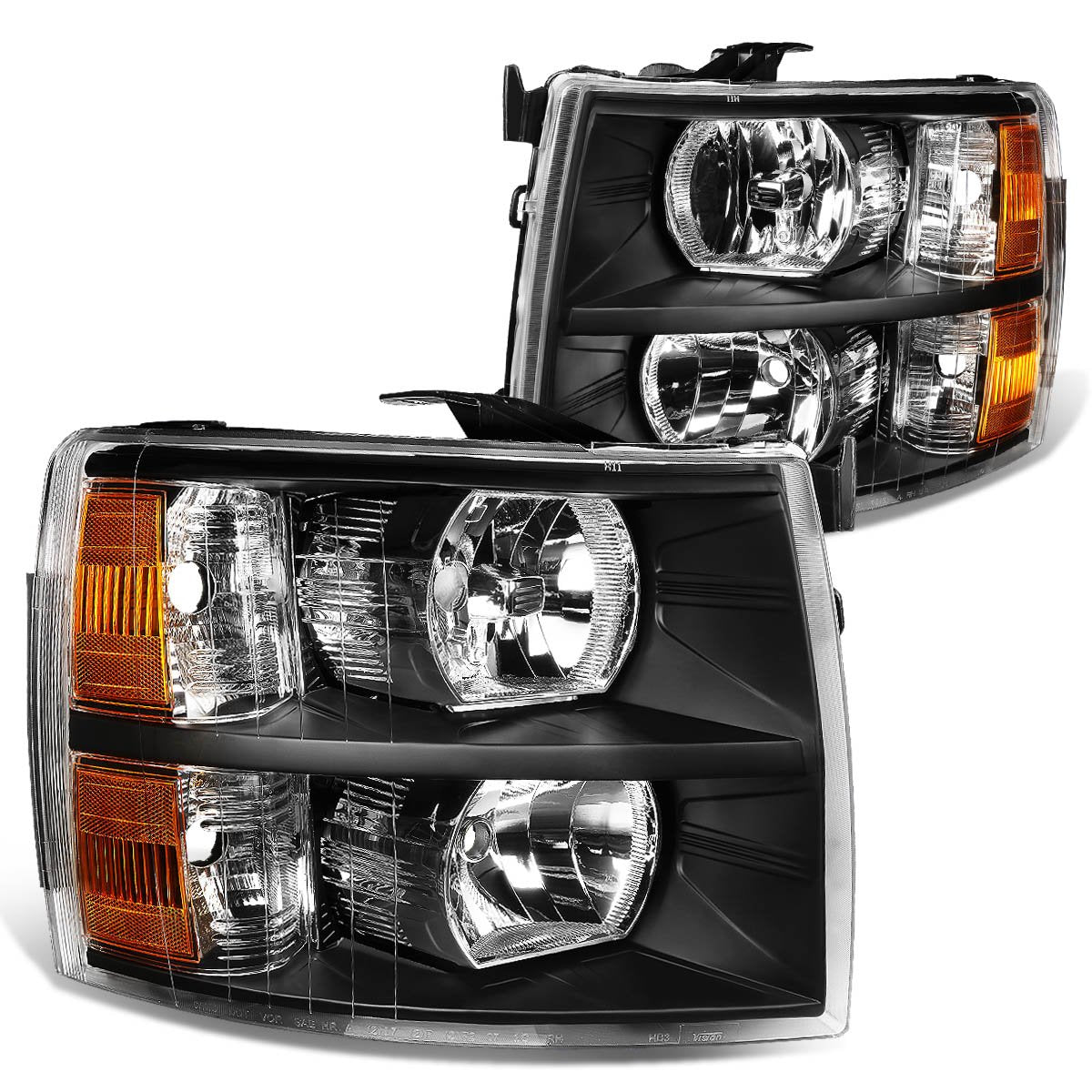 DNA Motoring Par de Faros Delanteros para Chevrolet Silverado 2007-2013 - Reflactor ámbar de carcasa negra