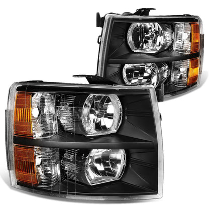 DNA Motoring Par de Faros Delanteros para Chevrolet Silverado 2007-2013 - Reflactor ámbar de carcasa negra