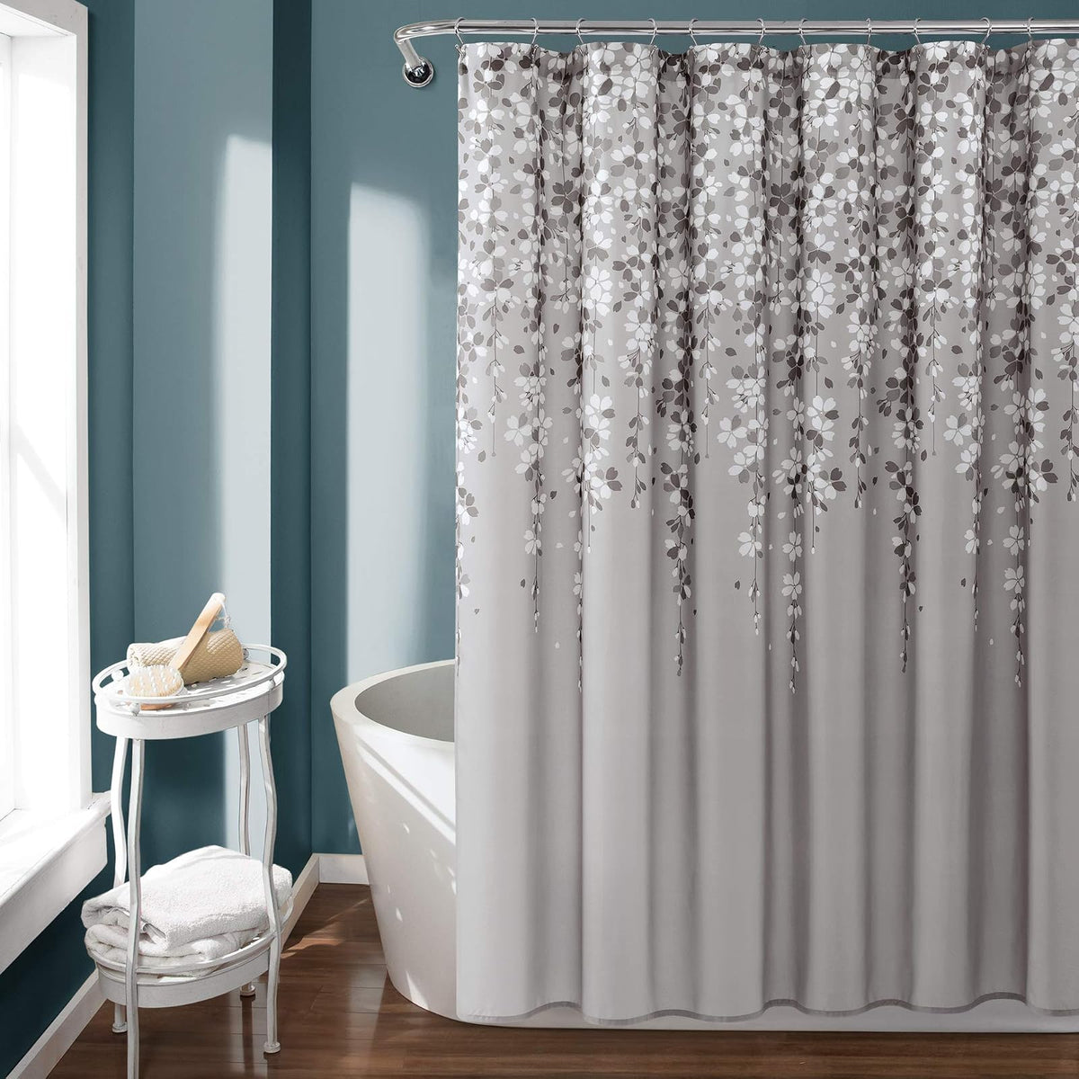 Lush Decor - Cortina de Ducha de Flores lloradas, 72 x 72 Pulgadas, Color Gris - Gris