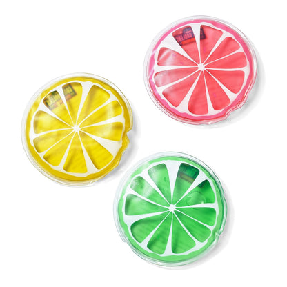 Cool Coolers Boo Boo - Paquete de hielo de gel flexible, 4 x 4 pulgadas, compresa fría reutilizable para lesiones menores, paquete de 3, frutas