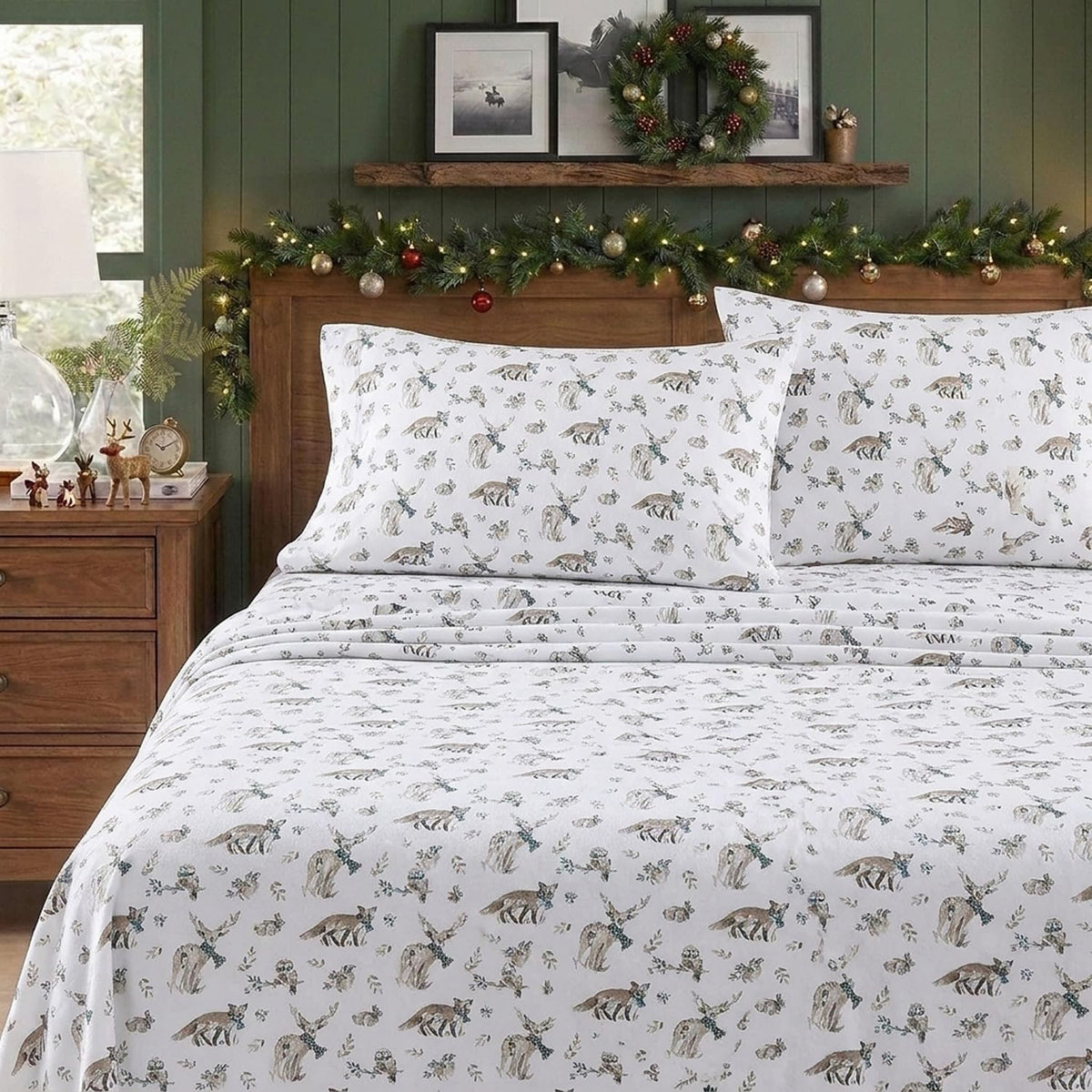 Eddie Bauer - Juego de sábanas Queen, Ropa de Cama de Franela de algodón cálido y Transpirable con Bolsillos Profundos, Cepillado para Mayor suavidad, acogedora decoración del hogar, Certificado