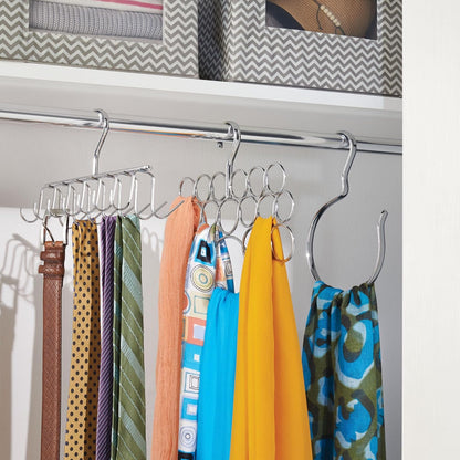 interDesign Axis Organizador de Corbatas, Colgador de Metal Cromado con 14 Ganchos para organizar Cinturones y Corbatas, Plateado