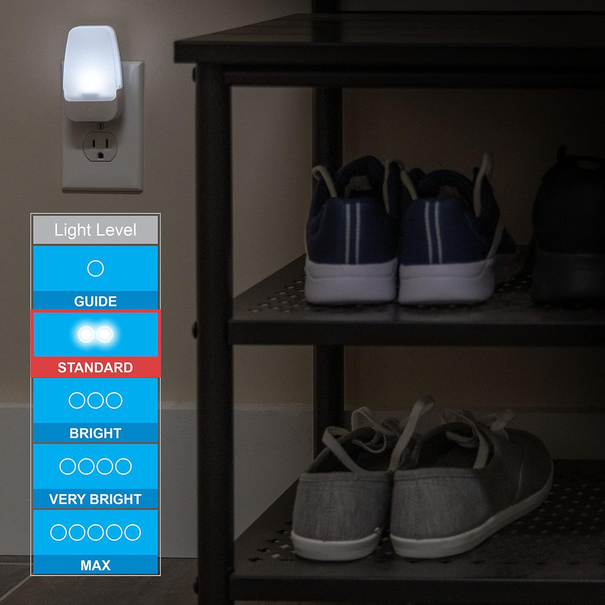 GE 55992, luz LED nocturna, enchufable, sensor de atardecer a amanecer, blanco frío, iluminación ambiental, ideal para niños y adultos, recámara, baño, guardería, cocina, pasillo, 4 unidades