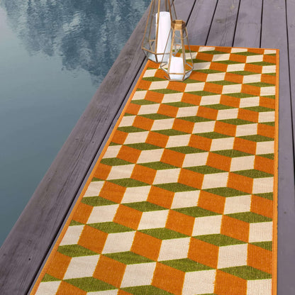 Rugshop Budelli - Alfombra geométrica contemporánea Que no desprende Pelusa, para terraza, Patio, Patio Trasero, Antideslizante, para Interiores y Exteriores, 2 x 7 pies, Color Naranja