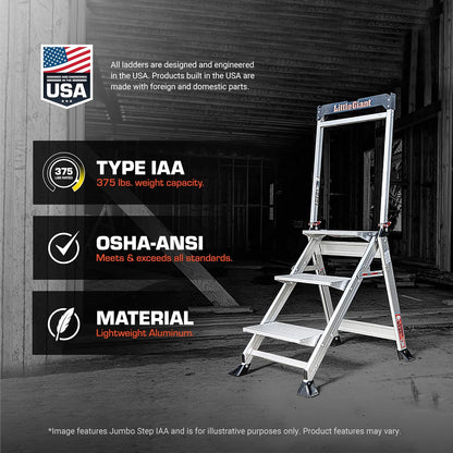 Little Giant Escaleras, escalón Jumbo, 4 Pasos, 3 pies, Taburete Escalonado, Aluminio, Tipo 1AA, clasificación de Peso de 370 Libras, (11904), Gris