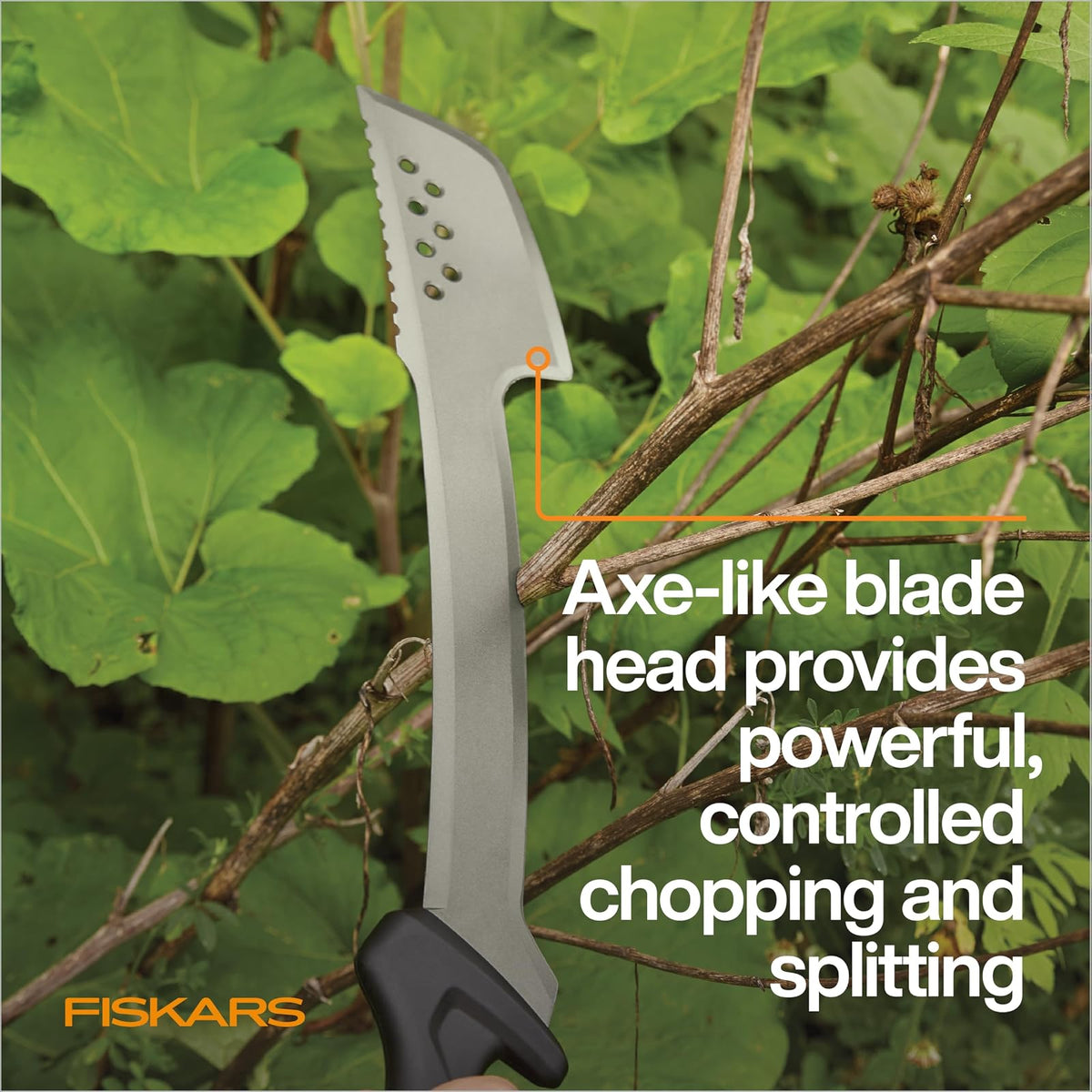 Fiskars Cuchillo Machete Bushcraft 18 Pulgadas | Paquete de 1, hoja acero endurecido, revestimiento resistente al óxido, mango texturizado, funda nylon