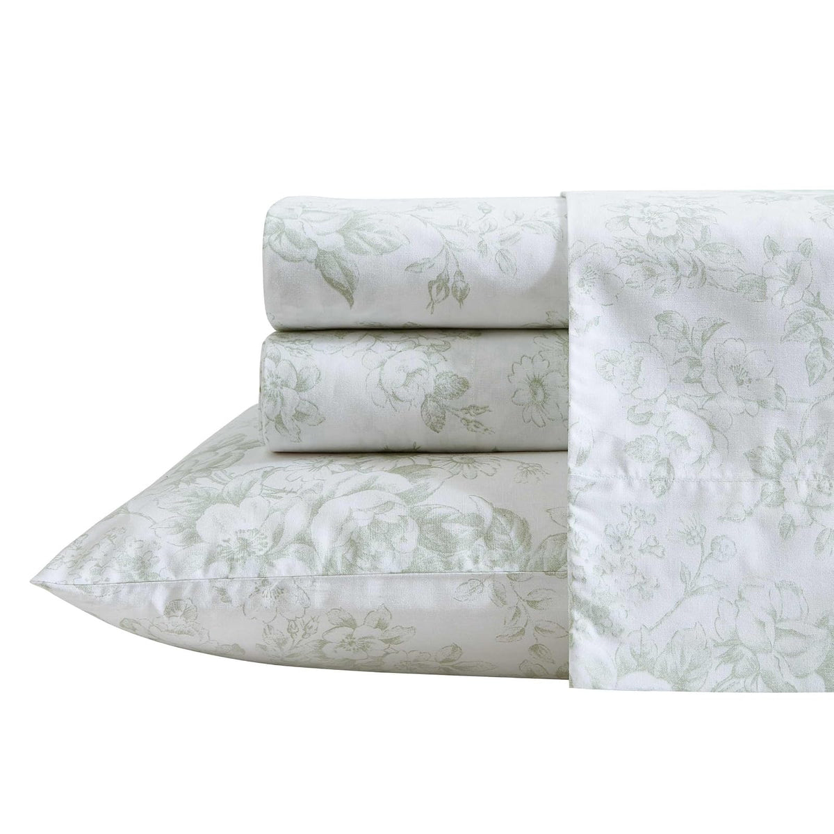 Laura Ashley Juego de Sábanas de Percal 100% Algodón - Individual - verde