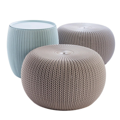 KETER Urban Knit - Juego de 2 puf otomano con Mesa de Almacenamiento para decoración de Patio y habitación, Perfecto para balcón, terraza y Asientos al Aire Libre