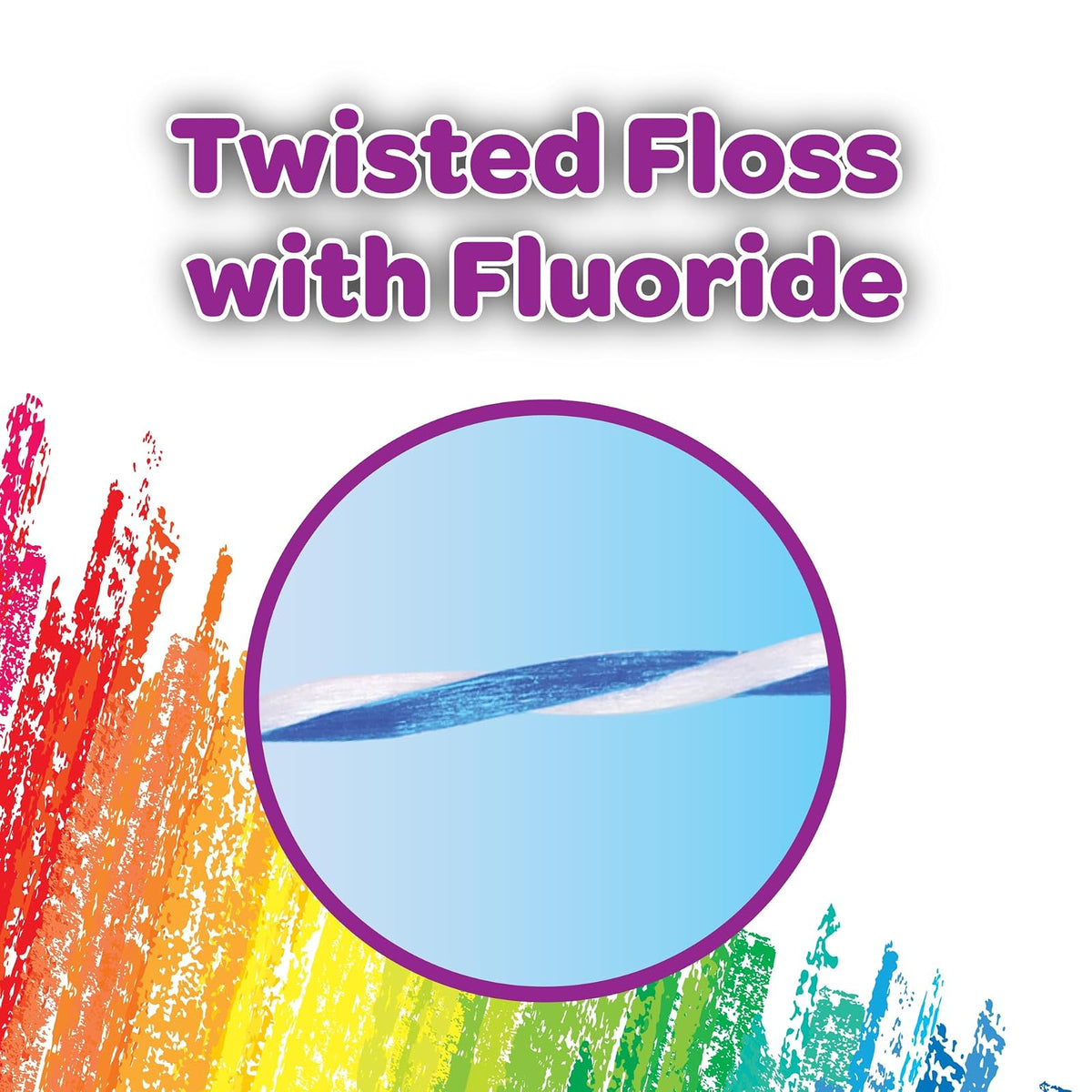 GUM Crayola Twistables Flossers Niños Fluoruro 90 U | Sandía, uva, manzana, 3 sabores, fluoruro, mango ergonómico