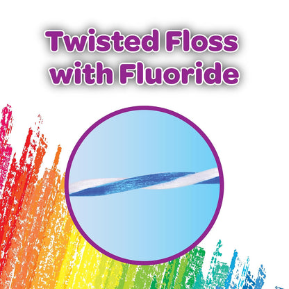 GUM Crayola Twistables Flossers Niños Fluoruro 90 U | Sandía, uva, manzana, 3 sabores, fluoruro, mango ergonómico