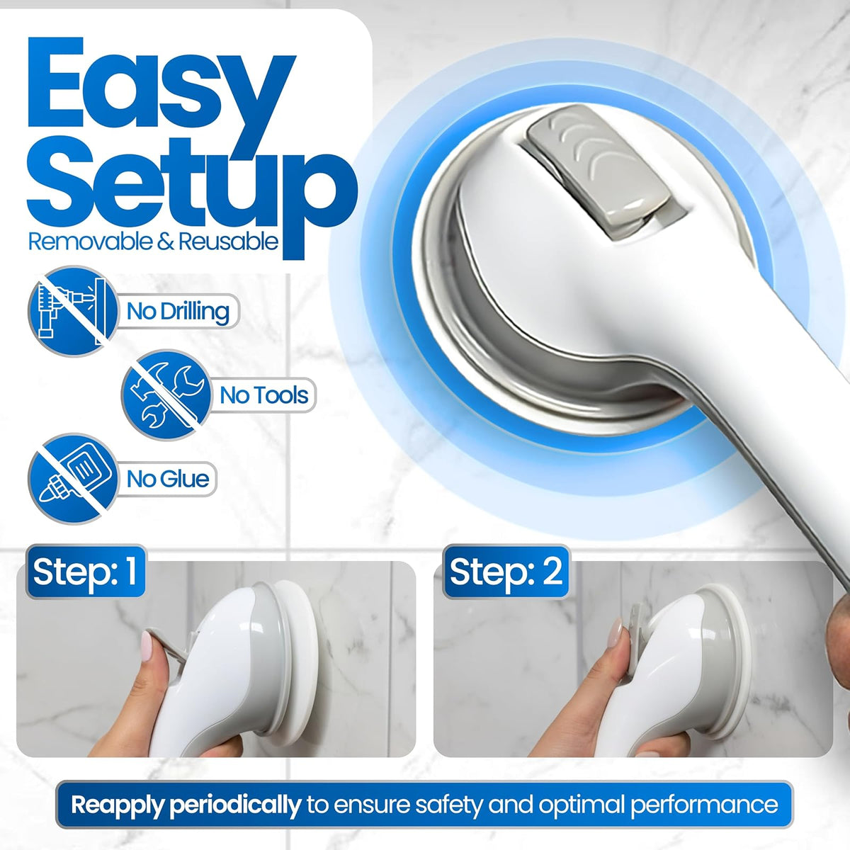 Safe-er-Grip - Barra de apoyo para ducha, 17 pulgadas | La barra de agarre de ventosa Safe-er-Grip de 16 pulgadas ofrece asistencia de equilibrio temporal en bañeras y duchas; se