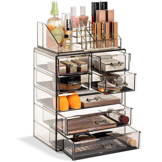 Sorbus Estuche acrílico para almacenamiento de joyas y maquillaje cosmético - Diseño espacioso - Ideal para baño, vestidor, tocador y encimera