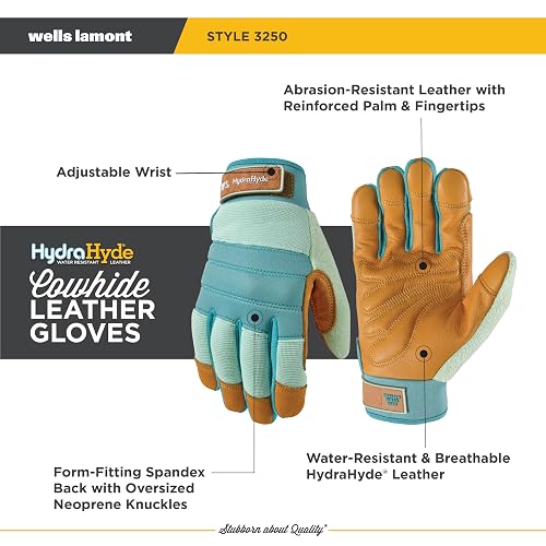 HydraHyde - Guantes de jardinería de piel resistente al agua para mujer, talla pequeña (Wells Lamont 3250)
