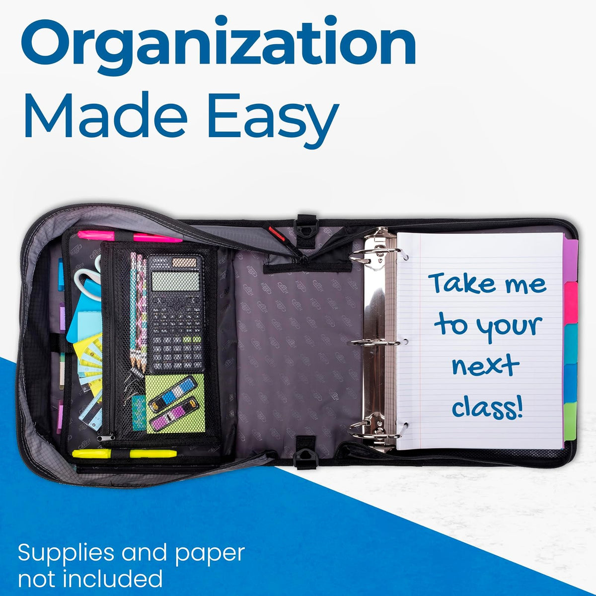 Case it - Carpeta de pestañas Mighty con cierre, 3 anillos, capacidad de 4 pulgadas, 11 x 8.5, color negro