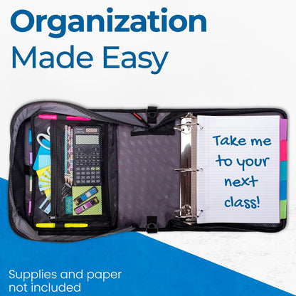Case it - Carpeta de pestañas Mighty con cierre, 3 anillos, capacidad de 4 pulgadas, 11 x 8.5, color negro