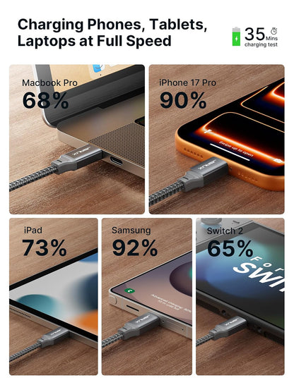 JSAUX Cable USB C a USB C de 100 W [2 unidades de 6.6 pies], cable de carga rápida tipo C compatible con iPhone 17/iPhone Air/iPhone 17 Pro/iPhone 17 Pro Max, iPhone 16/15 Series, Galaxy S/Note