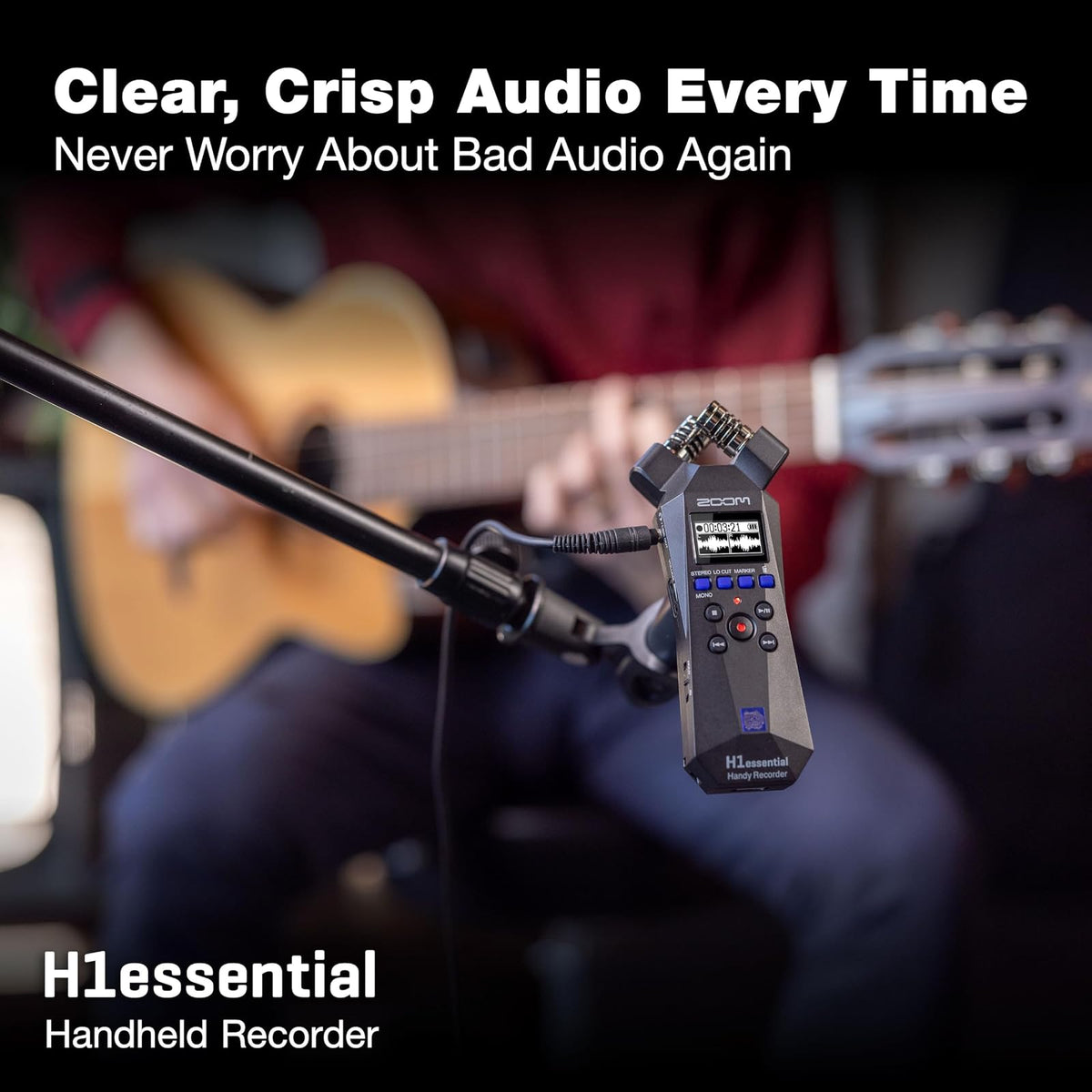 Zoom H1essential - Grabadora estéreo práctica con flotador de 32 bits, accesibilidad, micrófonos X/Y, grabación a tarjeta SD, micrófono USB, portátil, para músicos, podcasters, cineastas y creadores
