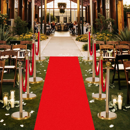 VEVOR Poste Guía de Barrera 8 Piezas con 6 Cuerdas de Terciopelo y Alfombra Roja, Barrera de Marcado de Control con Base, para Cola de Separación de Demarcación en Teatro Hotel Exposición, Dorado