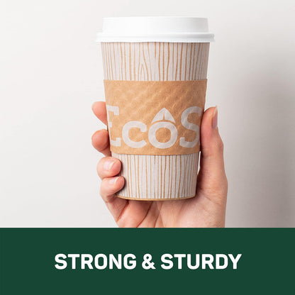 EcoSmart® - Vasos de papel de fibra 100% reciclada, tazas de café desechables de 16 onzas con tapas y mangas, 96 tazas ecológicas (6 paquetes combinados de 16 tazas, tapas y fundas)