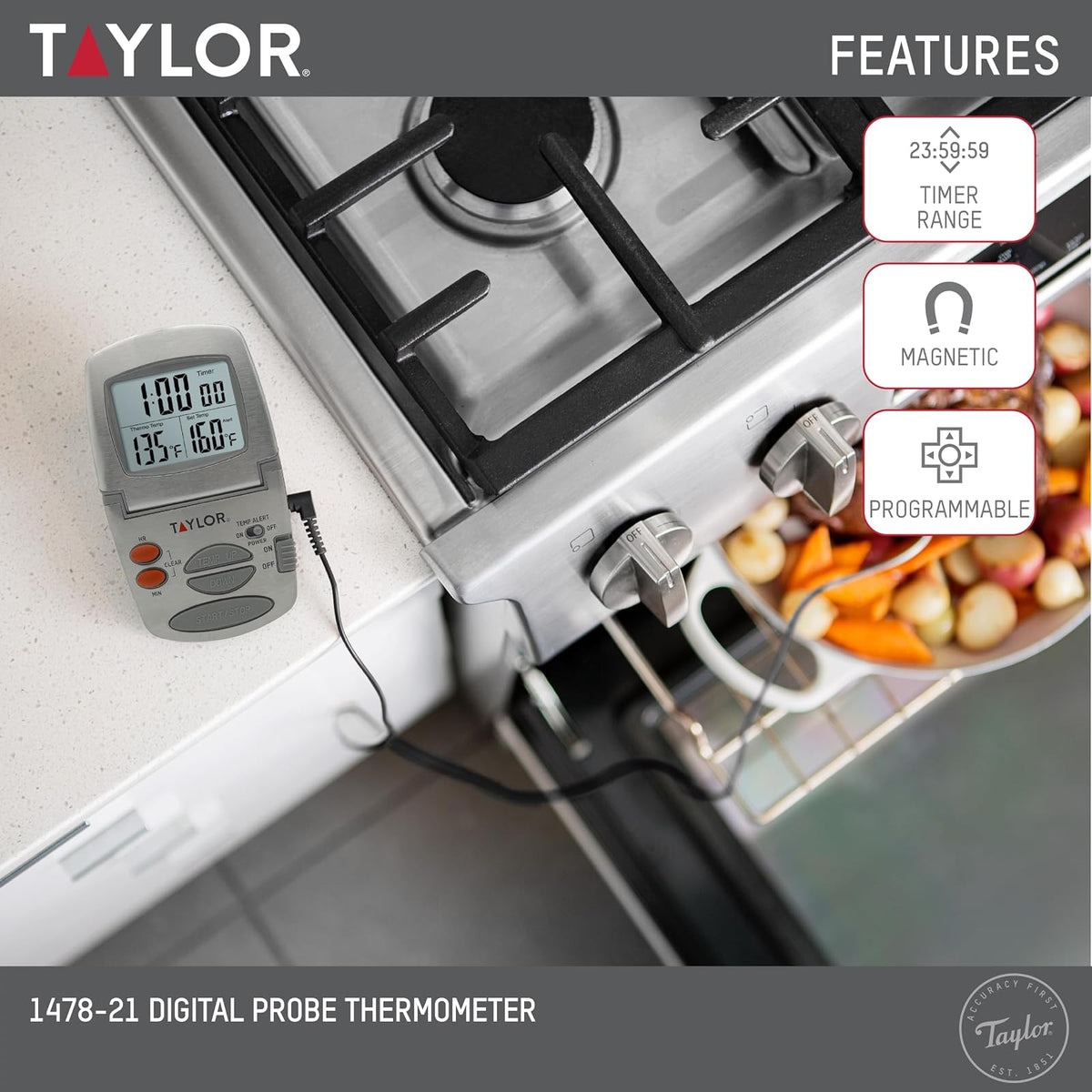 Taylor Precision Products - Termómetro digital con sonda y temporizador