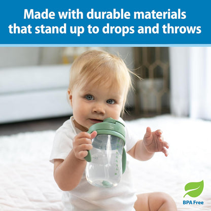 Dr. Brown'S- Vaso de Entrenamiento con Popote con Peso Milestones Baby's First, 9 oz/270 ml, Verde Oliva, sin BPA, 6 Meses en adelante